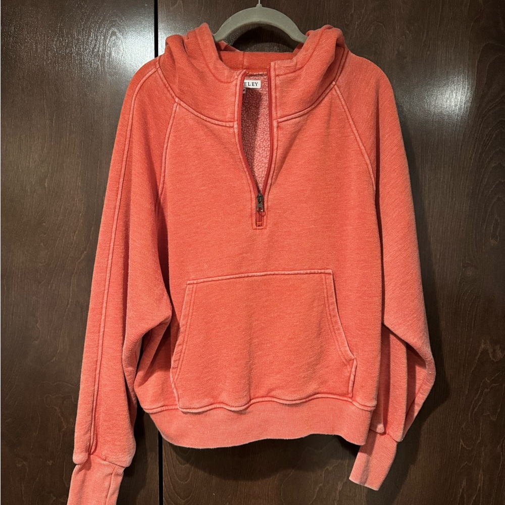 Blakeley Half Zip Pullover Vintage Orange Acid Wash Hoodie